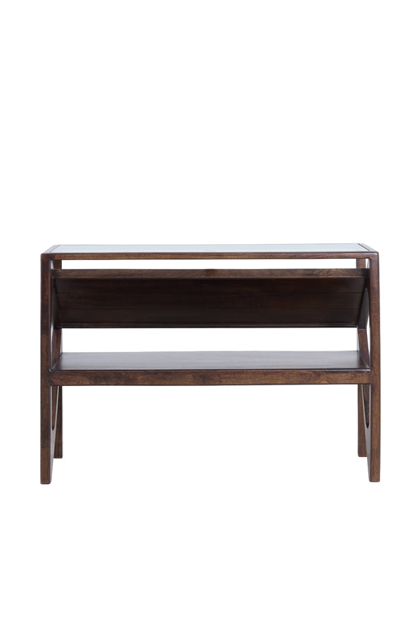Console 119x41x80 cm YUKI mango wood chocolate brown+glass