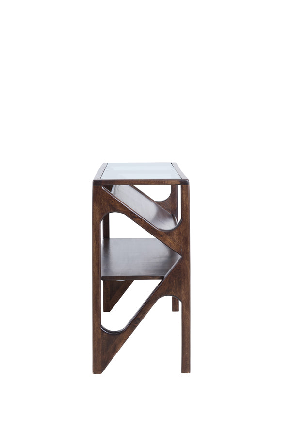 Console 119x41x80 cm YUKI mango wood chocolate brown+glass
