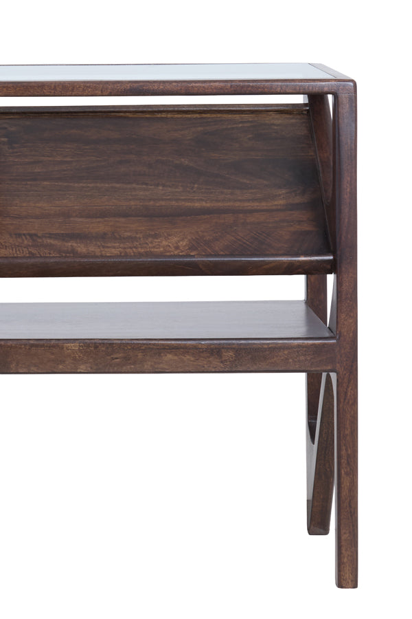 Console 119x41x80 cm YUKI mango wood chocolate brown+glass