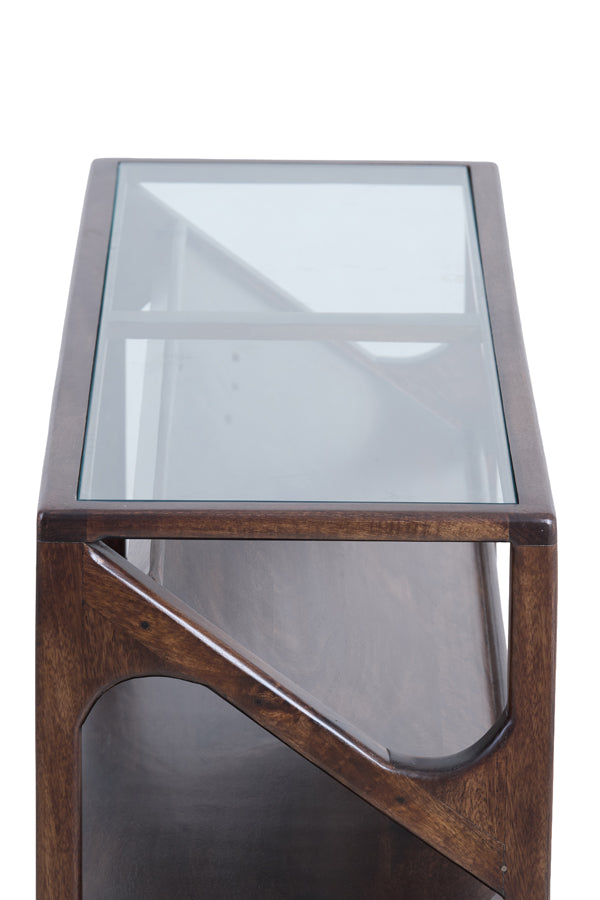 Console 119x41x80 cm YUKI mango wood chocolate brown+glass