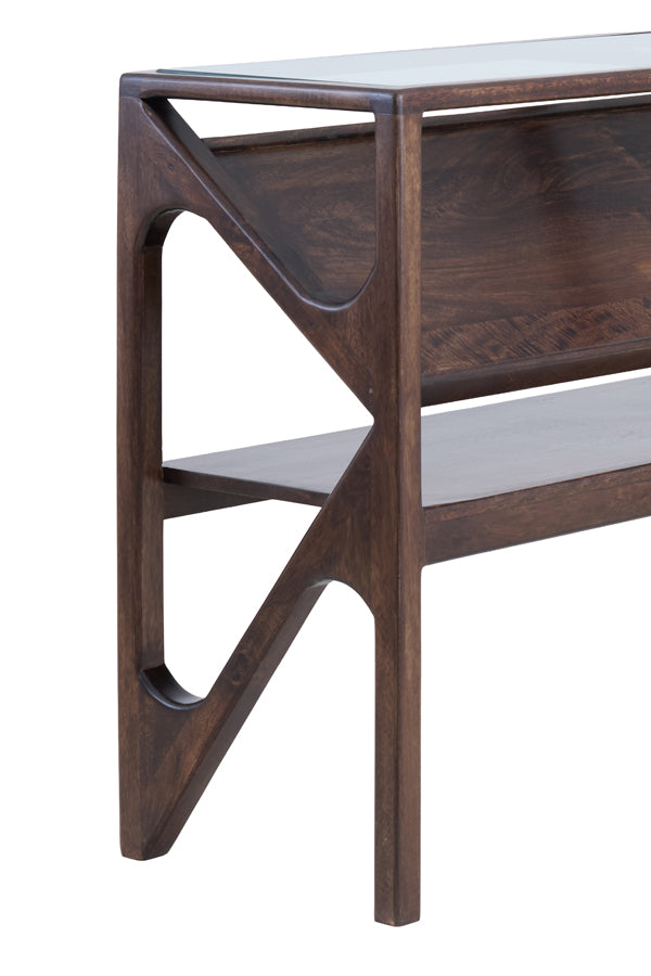 Console 119x41x80 cm YUKI mango wood chocolate brown+glass