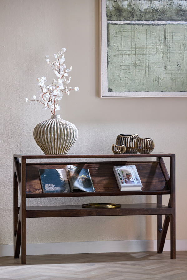 Console 119x41x80 cm YUKI mango wood chocolate brown+glass