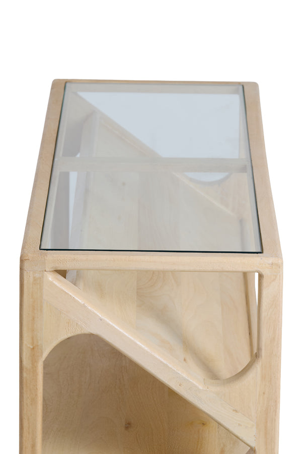 Console 119x41x80 cm YUKI mango wood natural+glass