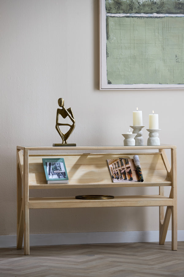 Console 119x41x80 cm YUKI mango wood natural+glass