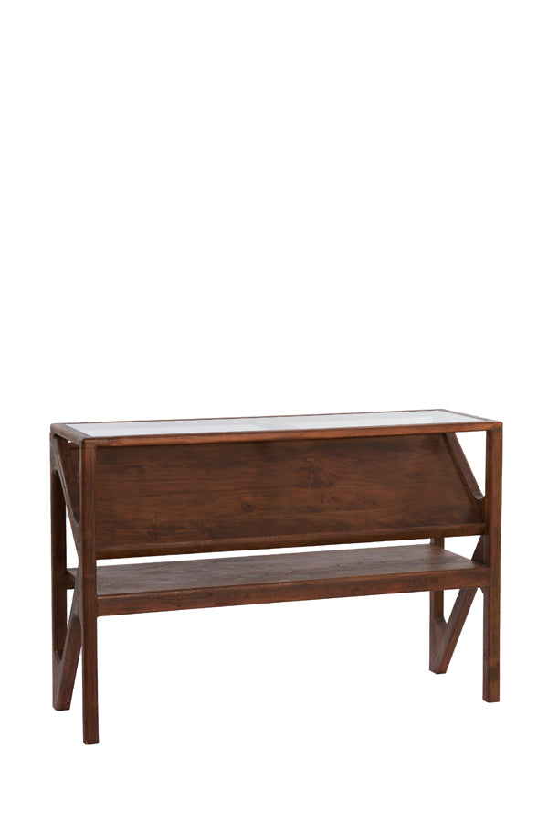 Console 119x41x80 cm YUKI acacia wood dark brown+glass