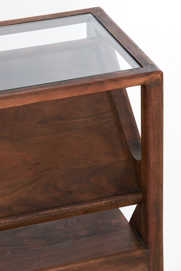 Console 119x41x80 cm YUKI acacia wood dark brown+glass