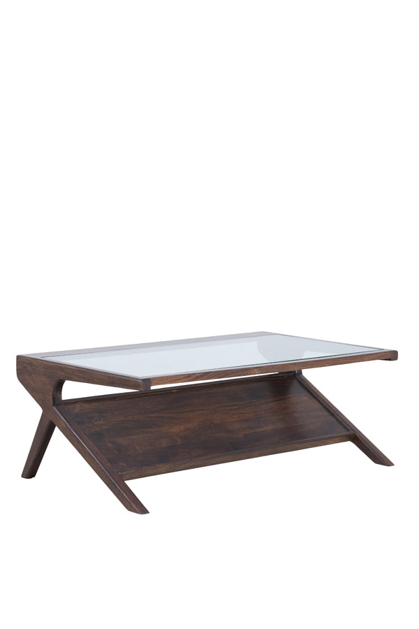 Coffee table 112x70x41 cm YUKI mango wood choco brown+glass