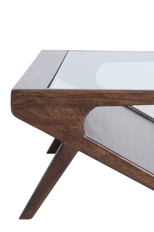 Coffee table 112x70x41 cm YUKI mango wood choco brown+glass
