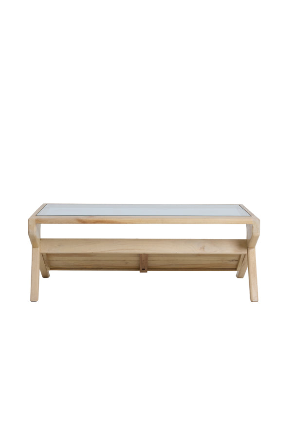 Coffee table 112x70x41 cm YUKI mango wood natural+glass