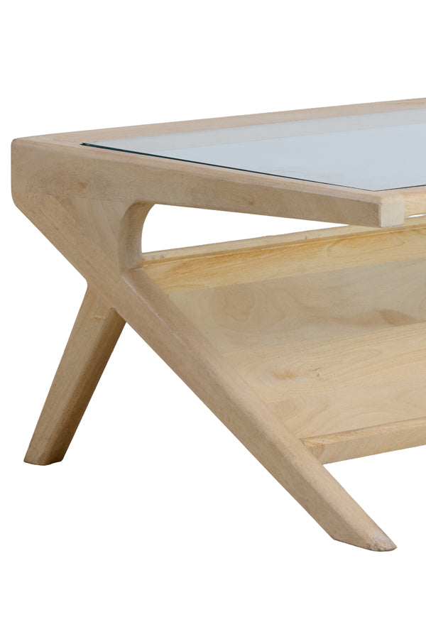 Coffee table 112x70x41 cm YUKI mango wood natural+glass
