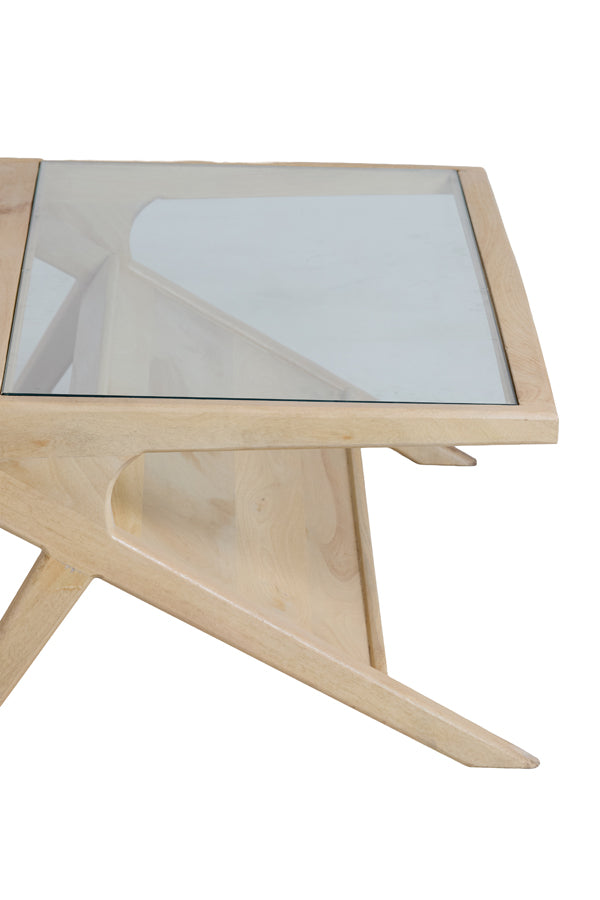 Coffee table 112x70x41 cm YUKI mango wood natural+glass
