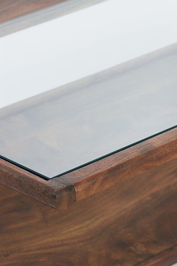 Coffee table 112x70x41 cm YUKI acacia wood dark brown+glass