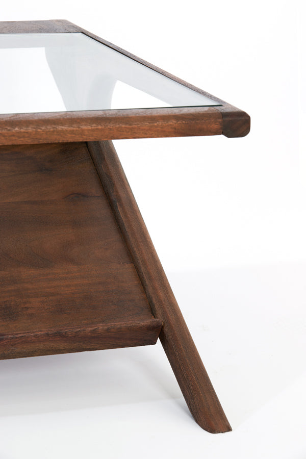 Coffee table 112x70x41 cm YUKI acacia wood dark brown+glass