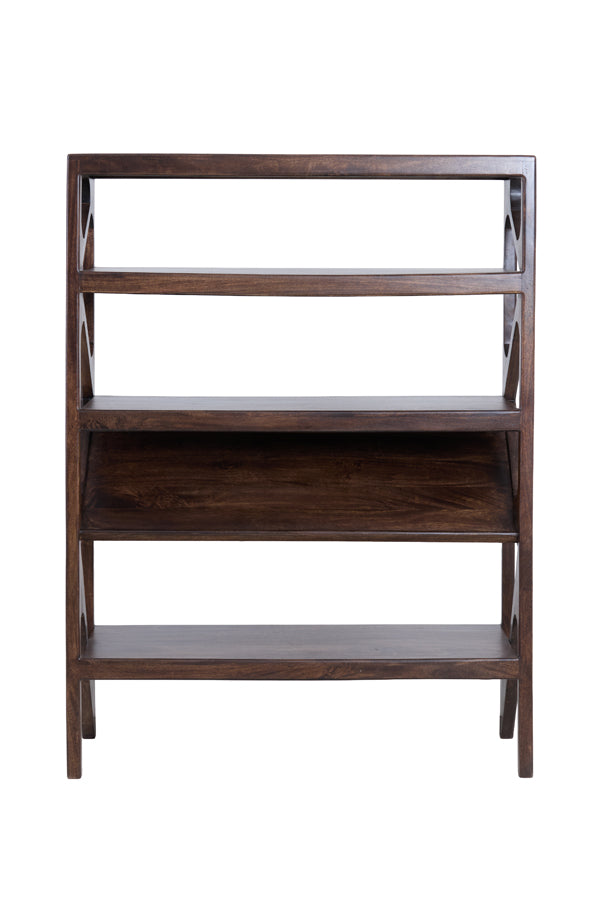 Cabinet open 120x40x160 cm YUKI mango wood choco brown+glass