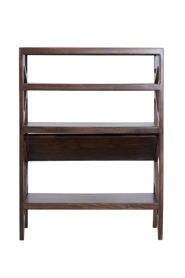 Cabinet open 120x40x160 cm YUKI mango wood choco brown+glass