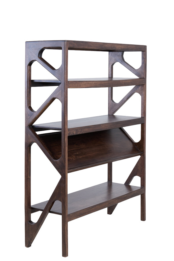 Cabinet open 120x40x160 cm YUKI mango wood choco brown+glass