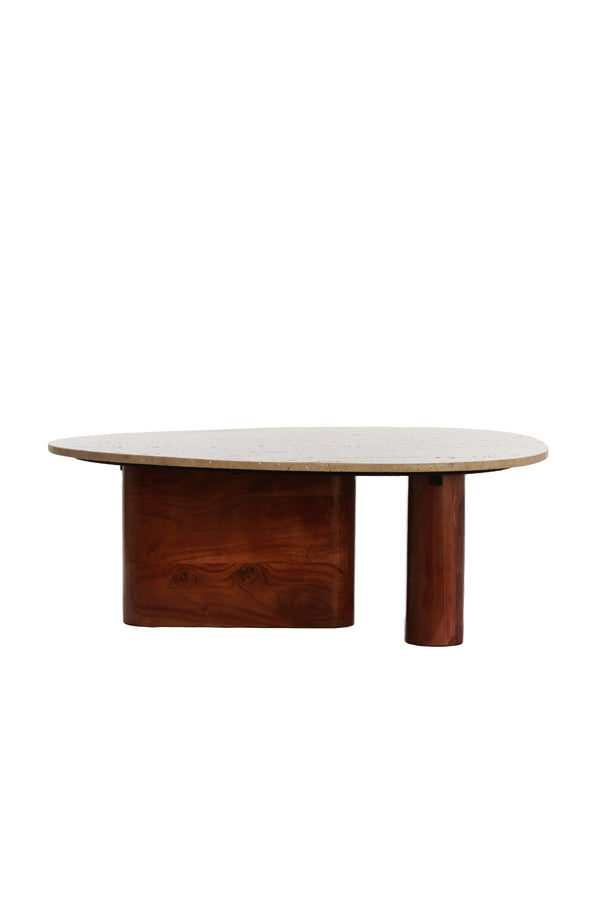 Coffee table 90x72x31 cm MAHELONA travertine sand+wood brwn