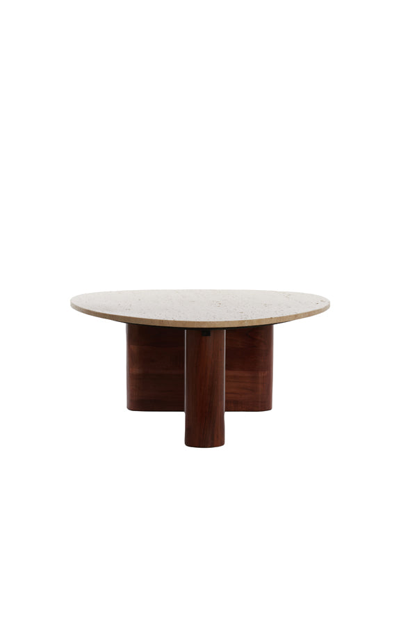 Coffee table 90x72x31 cm MAHELONA travertine sand+wood brwn