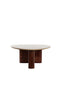 Coffee table 90x72x31 cm MAHELONA travertine sand+wood brwn