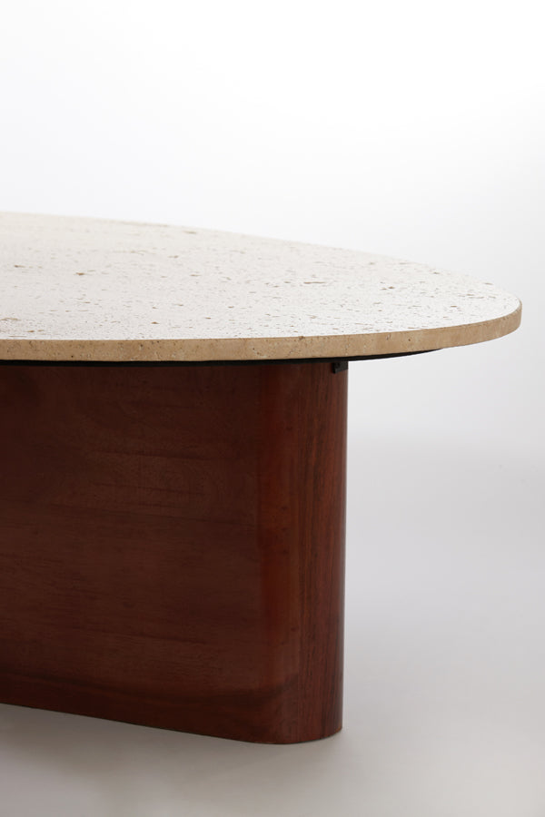 Coffee table 90x72x31 cm MAHELONA travertine sand+wood brwn