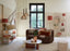 Coffee table 90x72x31 cm MAHELONA travertine sand+wood brwn