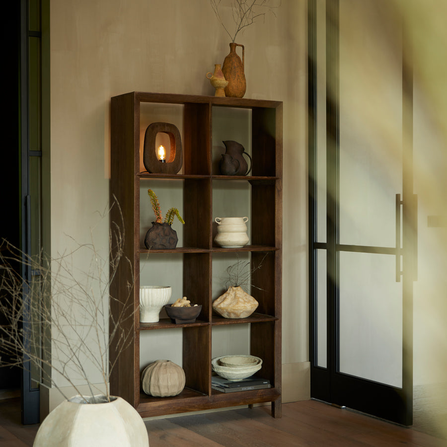 Cabinet open 95x35x190 cm SONDRIO wood matt dark brown