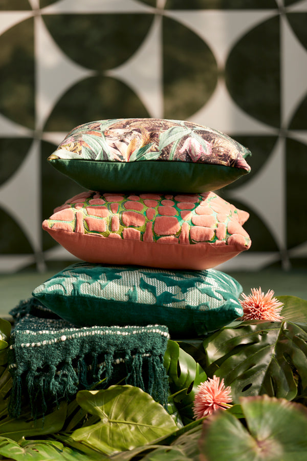 Cushion 45x45 cm TOMBA green+coral