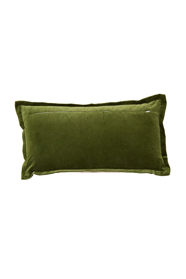 Cushion 60x30 cm BAXLEY velvet dark green+linen natural