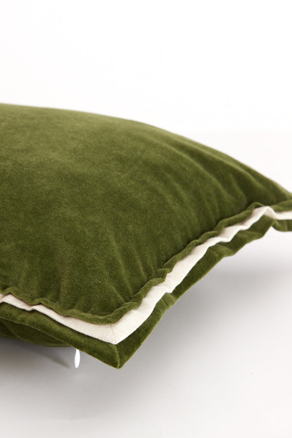 Cushion 60x30 cm BAXLEY velvet dark green+linen natural