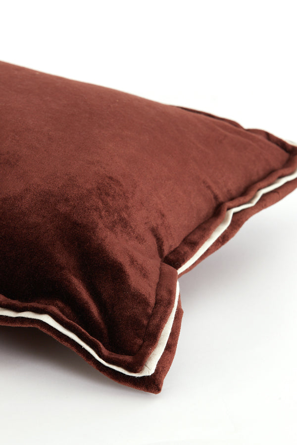 Cushion 60x30 cm BAXLEY velvet dark brown+linen natural