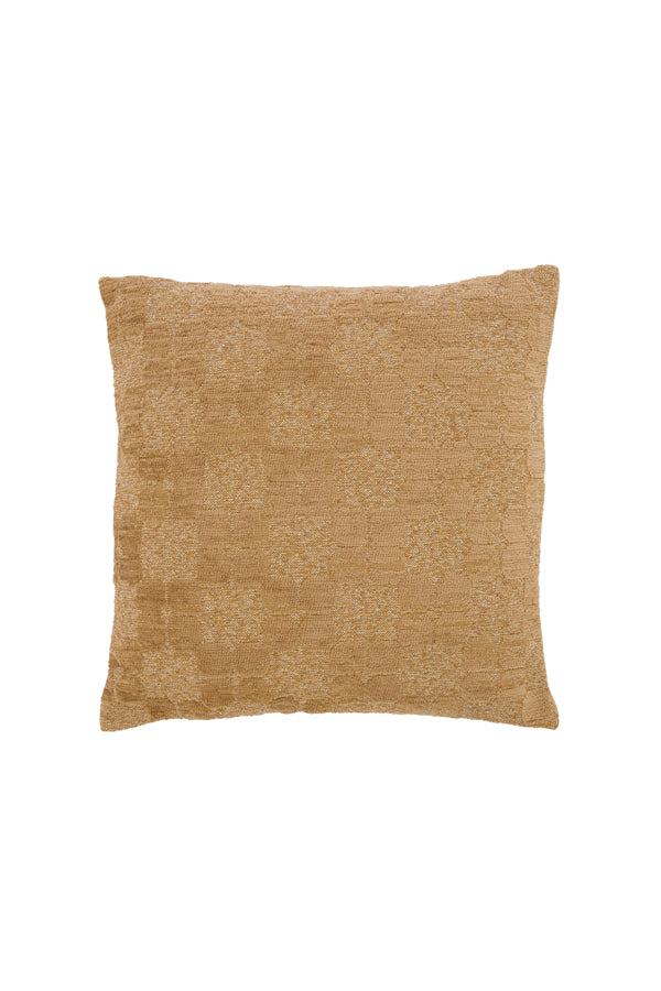 Cushion 45x45 cm PUEBLO ocher yellow+brown feather filled