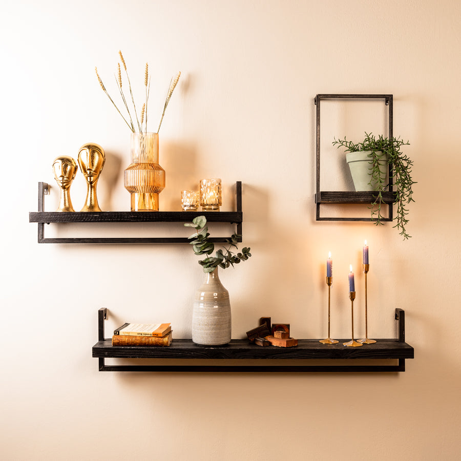 Wall shelf 80x15x24 cm MADDISON wood matt black