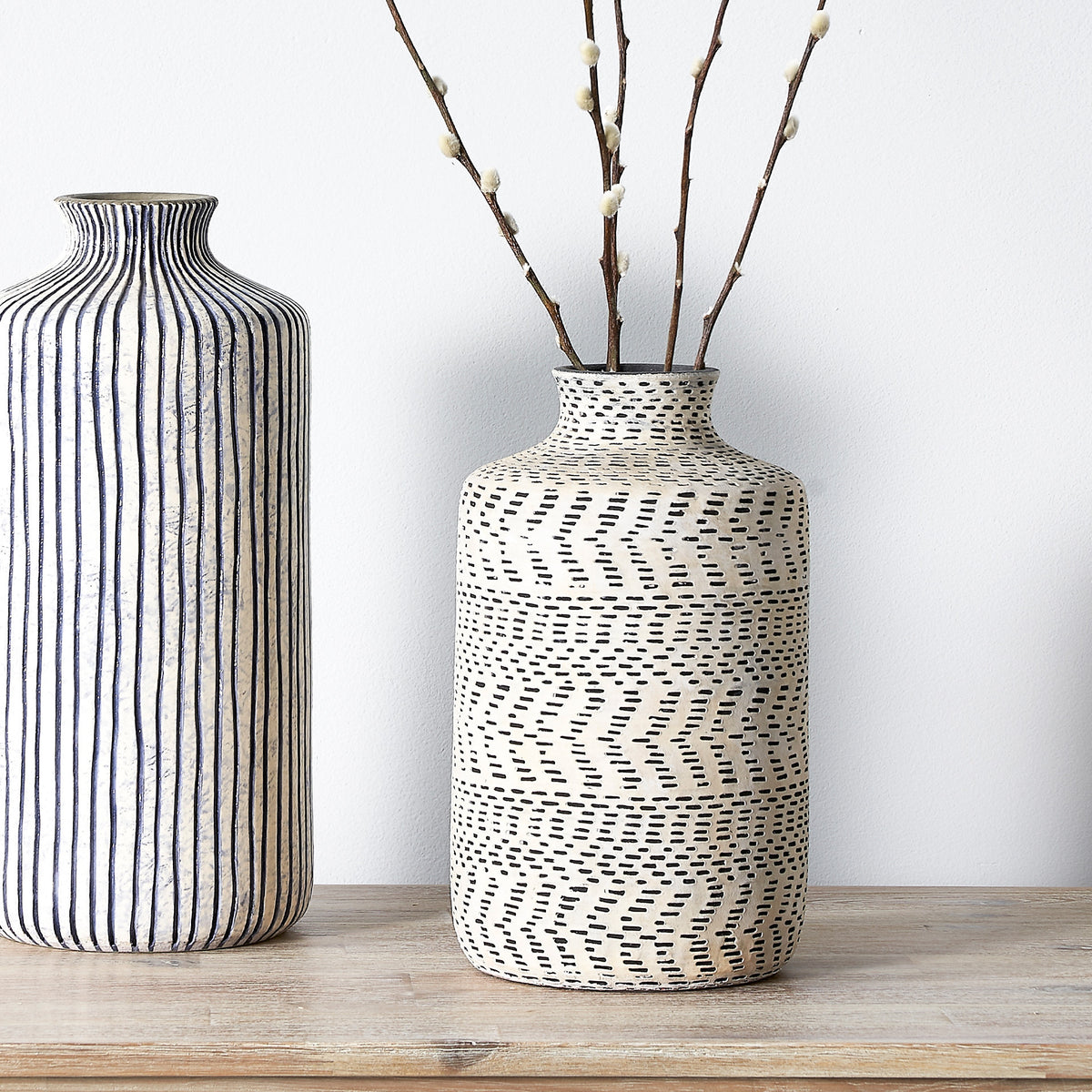 Atouk Textured Natural and Black Stoneware Vase