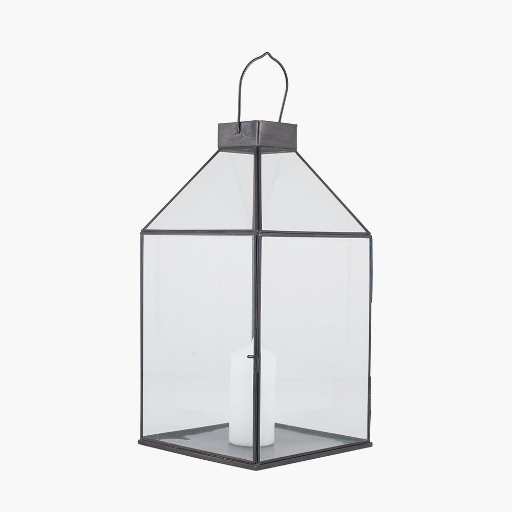 Antique Brass Metal & Glass Square Lantern