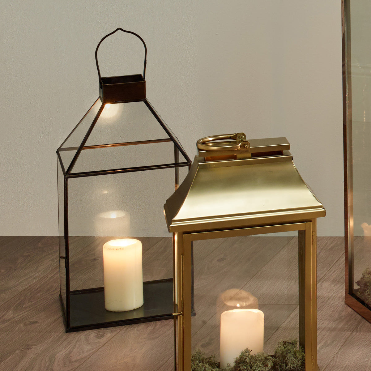 Antique Brass Metal & Glass Square Lantern