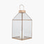 Shiny Brass Metal & Glass Square Lantern