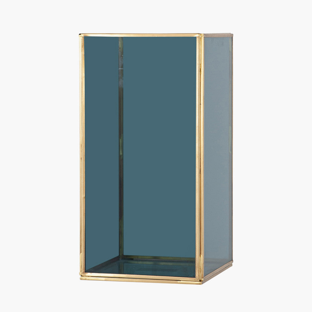 Smoked Glass and Brass Metal Medium Square Hurricane
