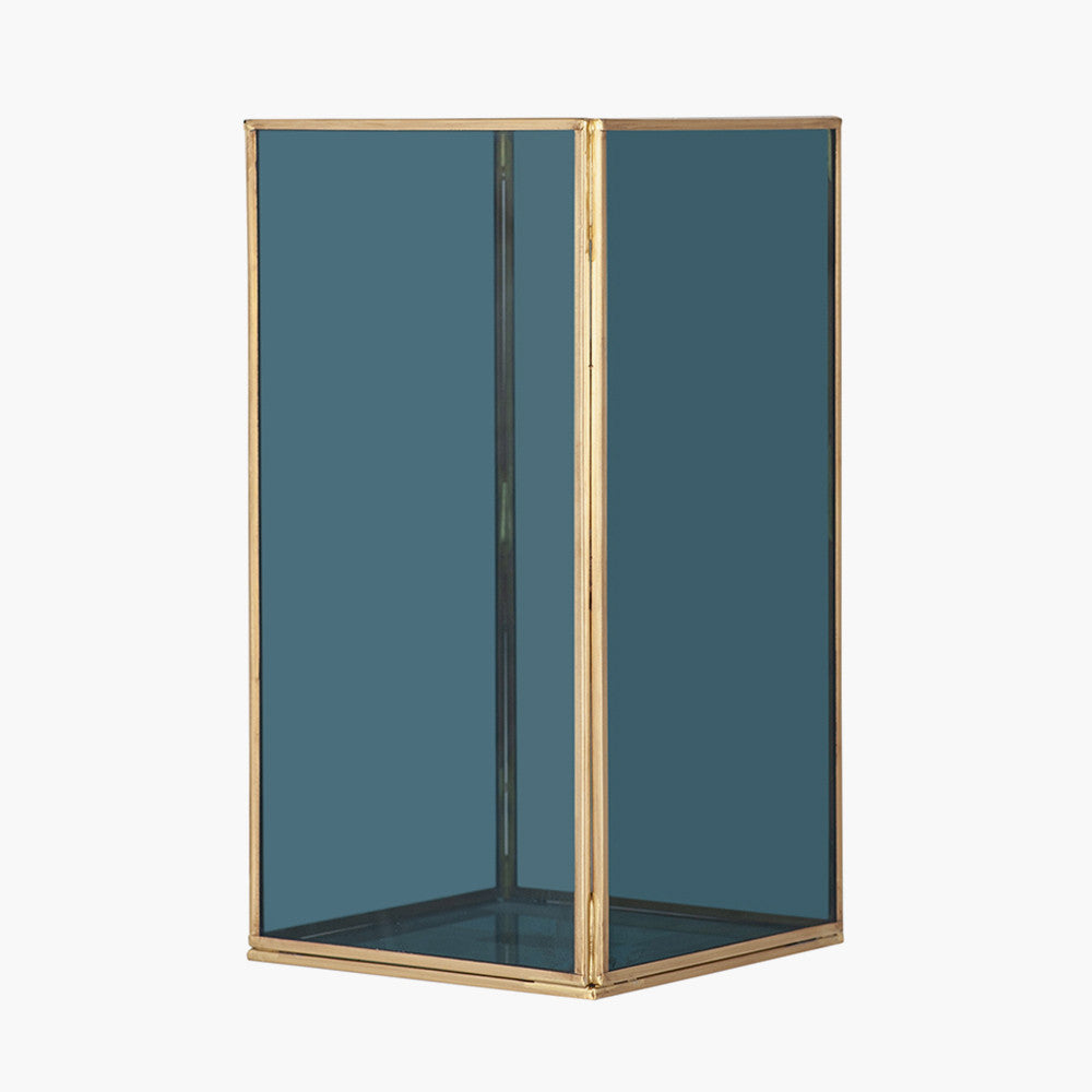 Smoked Glass and Brass Metal Medium Square Hurricane