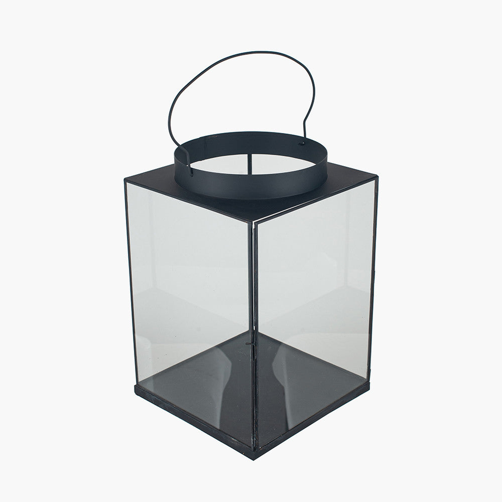 Matt Black Metal and Glass Large Square Lantern