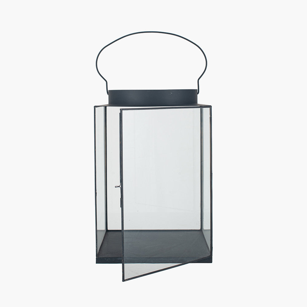 Matt Black Metal and Glass Large Square Lantern