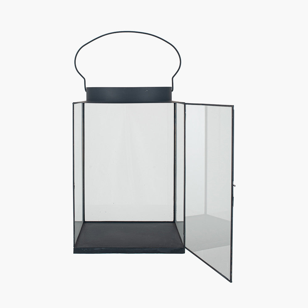 Matt Black Metal and Glass Large Square Lantern