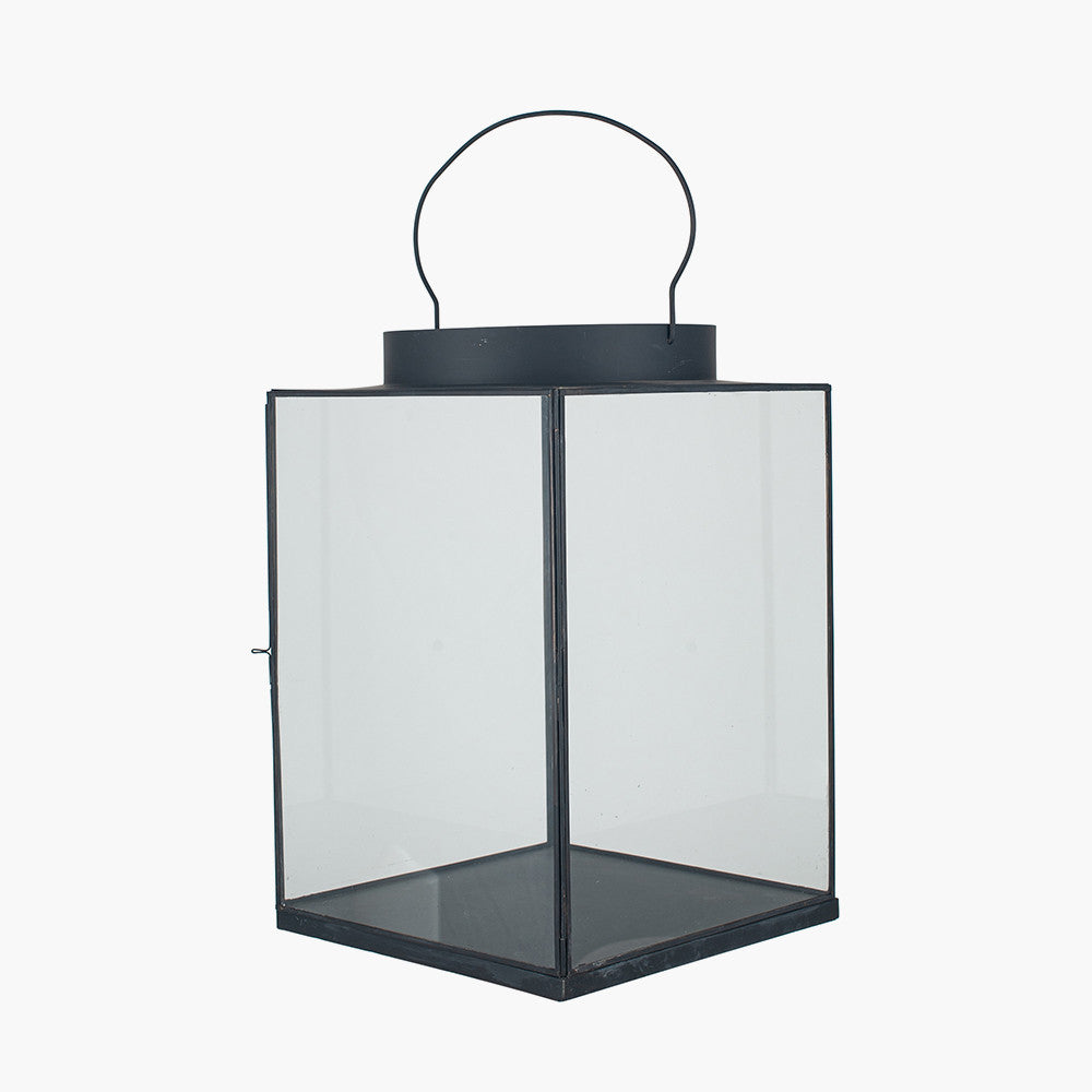 Matt Black Metal and Glass Large Square Lantern