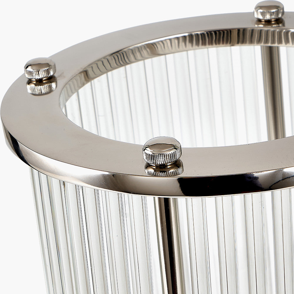 Silver Metal and Clear Textured Glass Large Hurricane