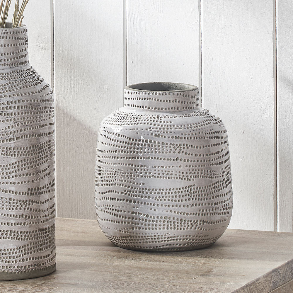 Alina White Dot Design Small Stoneware Vase