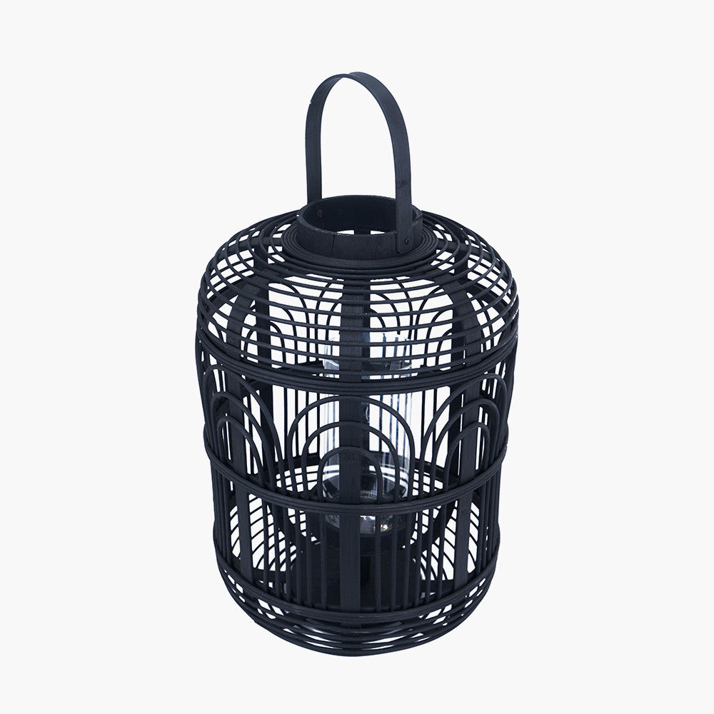 Black Bamboo and Glass Lantern Large