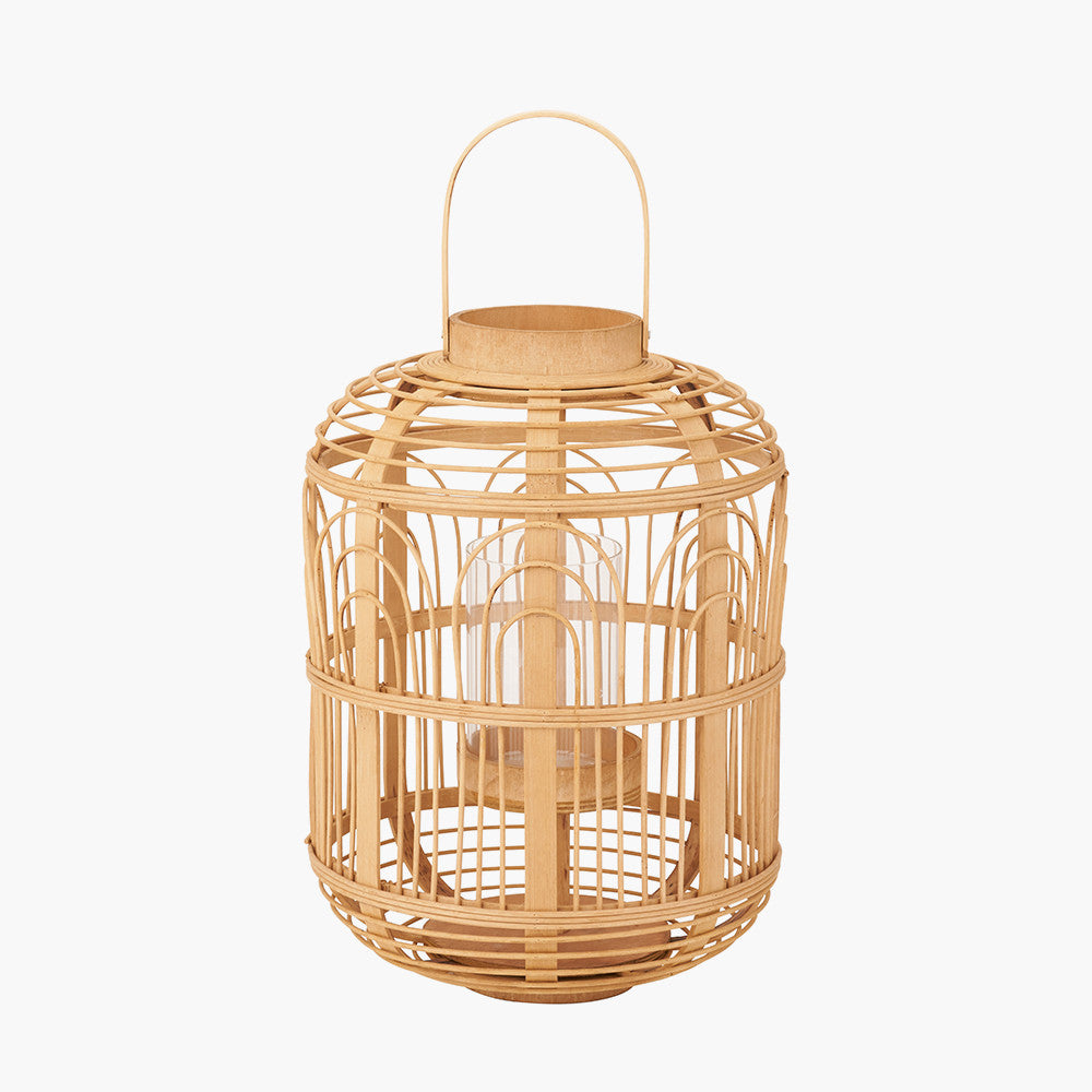 Natural Bamboo and Glass Lantern Large