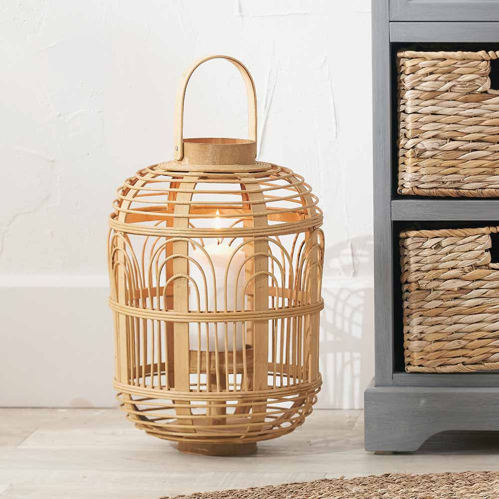 Natural Bamboo and Glass Lantern Small