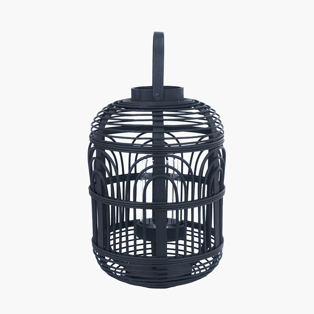 Black Bamboo and Glass Lantern Small