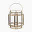 Shiny Brass Metal and Glass Hexagon Wide Lantern