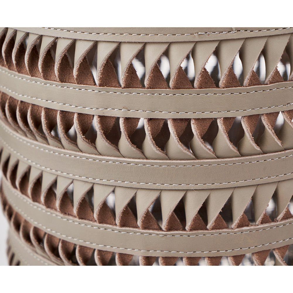 Silver Metal, Clear Glass and Grey Plaited Leather Hurricane Small